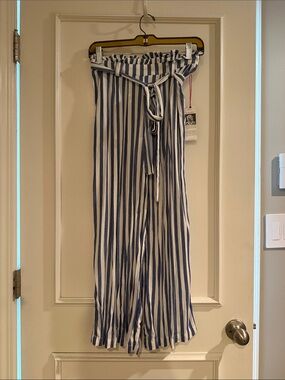 Gibson Blue & White Vertical Stripe Paperbag Wide-Leg Pants.  NWT! PXS